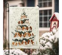 Bandiere da giardino con cane Cavalier King Charles Spaniel, 30,5 x 45,7 cm, double face, per esterni, con cucciolo di neve di Natale, bandiere standard per esterni, divertente decorazione per cortile