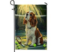 Bandiere da giardino con cane Cavalier King Charles Spaniel, 30,5 x 45,7 cm, double face, per esterni, decorazione per esterni, bandiera per la casa, in tela, per animali domestici, piccola bandiera
