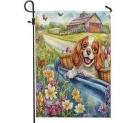 Bandiere da giardino con cane Cavalier King Charles Spaniel, 30,5 x 45,7 cm, double face, per esterni, fattoria, camion, cuccioli, bandierine standard per casa, cortile, cortile, prato