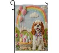 Bandiere da giardino con cane Cavalier King Charles Spaniel, 30,5 x 45,7 cm, double face, per esterni, in feltro di lana, uova in feltro di lana, bandierine standard per esterni, decorazione per
