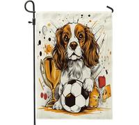 Bandiere da giardino con cane Cavalier King Charles Spaniel, 30,5 x 45,7 cm, double-face, per esterni, per sport di calcio, cuccioli, bandierine per esterni, decorazione divertente per animali