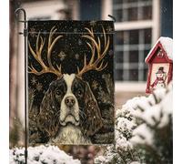 Bandiere da giardino con cane Cavalier King Charles Spaniel di Natale, 30,5 x 45,7 cm, double face, per decorazione esterna, bandiera in tela nera con cucciolo di Natale, bandiera per cortile e