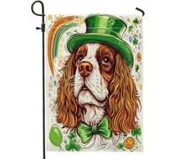 Bandiere da giardino con cane Cavalier King Charles Spaniel di San Patrizio, 30,5 x 45,7 cm, double face, decorazione per esterni, divertente e carino cucciolo frontyard bandiera per casa, animale