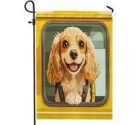 Bandiere da giardino con cane Cocker Spaniel, 30,5 x 45,7 cm, double face, per esterni, divertente per il ritorno a scuola, bandiere standard per esterni, decorazione per animali domestici, cortile