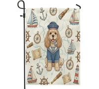 Bandiere da giardino con cane Cocker Spaniel nautico blu navy, 30,5 x 45,7 cm, double face, per esterni, motivo rotta di nave per cuccioli estivi, bandiere standard in tela per la casa, fresca