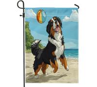 Bandiere da giardino con cane da montagna del Bernese, 30,5 x 45,7 cm, per esterni, divertenti cuccioli in stile cartone animato, bandiere verticali standard in lino per casa, cortile, cortile, prato