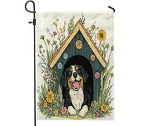 Bandiere da giardino con cane da montagna del Bernese primaverile, 30,5 x 45,7 cm, double face, decorazione per esterni, divertente bandiera per cuccioli di fiori e cucce, in tela, per animali