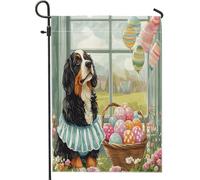 Bandiere da giardino con cane da montagna del Bernese primaverile, 30,5 x 45,7 cm, double face, per esterni, con cucciolo di Victoria Country standard, in tela, bandiere per casa, cortile anteriore