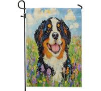 Bandiere da giardino con cane da montagna del Bernese primaverile, 30,5 x 45,7 cm, per esterni, divertente pittura a olio, bandiere verticali standard in lino per casa, cortile, cortile, prato