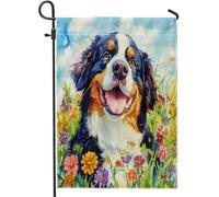 Bandiere da giardino con cane da montagna del Bernese primaverile, 30,5 x 45,7 cm, per esterni, divertenti bandiere verticali in lino per casa, cortile, cortile, prato, decorazione esterna