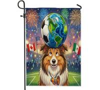 Bandiere da giardino con cane da pastore delle Shetland 2026, 30,5 x 45,7 cm, per esterni, per festeggiare il giorno della partita, bandiere verticali standard in lino, stampa sportiva, decorazione