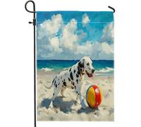 Bandiere da giardino con cane dalmata, 30,5 x 45,7 cm, double face, decorazione per esterni, divertente cucciolo di animale sulla spiaggia, bandiera per la casa, piccola bandiera per cortile e prato