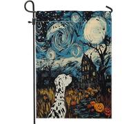 Bandiere da giardino con cane dalmata di Halloween, 30,5 x 45,7 cm, double face, decorazione esterna, spaventosa casa infestata, bandiera in tela per casa, divertente cucciolo animale domestico