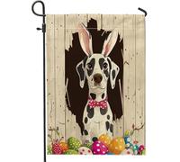 Bandiere da giardino con cane dalmata pasquale primaverile, 30,5 x 45,7 cm, double face, decorazione esterna, divertente bandiera rustica con uova di cucciolo, bandiera per casa, fattoria all'aperto