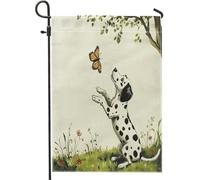 Bandiere da giardino con cane dalmata primaverile, 30,5 x 45,7 cm, double face, per esterni, divertente cucciolo di animale, pittura a olio, bandiere verticali standard per casa, cortile, cortile