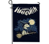 Bandiere da giardino con cane dalmata strega di Halloween, 30,5 x 45,7 cm, double face, per esterni, con cucciolo di castello spaventoso, bandiere verticali standard per casa, divertenti bandiere per