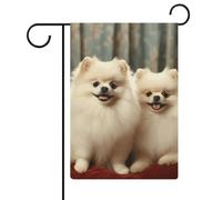 Bandiere da giardino con cane della Pomerania a pelo corto 30,5 x 45,7 cm bandiera esterna a doppia faccia bandiera estiva da cortile floreale bandiere da giardino di benvenuto decorazioni stagionali