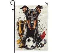 Bandiere da giardino con cane doberman, 30,5 x 45,7 cm, double face, per esterni, sport di calcio, cuccioli, bandierine per esterni, in tela, decorazione per esterni
