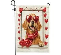 Bandiere da giardino con cane Golden Retriever, 30 x 45 cm, double face, per esterni, per San Valentino, divertenti bandiere per prato e giardino, decorazione per esterni