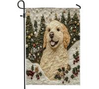 Bandiere da giardino con cane Golden Retriever di Natale, 30,5 x 45,7 cm, double face, per esterni, con motivo albero di Natale, bandiere standard in tela per la casa, per animali domestici, cortile