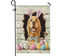 Bandiere da giardino con cane Golden Retriever primaverile pasquale, 30,5 x 45,7 cm, double face, decorazione per esterni, divertente bandiera rustica con uova di cucciolo, bandiera per casa, fattoria