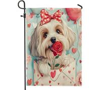 Bandiere da giardino con cane Havanese San Valentino, 30,5 x 45,7 cm, per esterni, lettere d'amore, bandiere verticali standard in lino, stampa per amanti del cortile, cortile, prato, decorazione