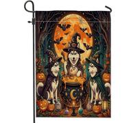 Bandiere da giardino con cane husky di Halloween, 30,5 x 45,7 cm, double face, decorazione esterna, vintage, cucciolo di strega, calderone in tela per la casa, spaventosa bandiera per esterni, piccola