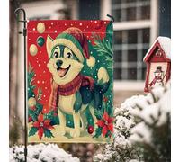 Bandiere da giardino con cane husky di Natale, 30,5 x 45,7 cm, double face, per decorazione esterna, bandiera natalizia in tela con stella di Natale, divertente e carina per bambini, piccola bandiera