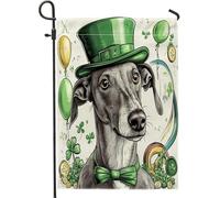 Bandiere da giardino con cane levriero per il giorno di San Patrizio, 30,5 x 45,7 cm, double face, decorazione per esterni, divertente e carino cucciolo frontyard bandiera per casa, trifoglio per