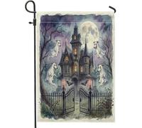 Bandiere da giardino con cane levriero stregato di Halloween, 30,5 x 45,7 cm, double face, per decorazione esterna, divertente bandiera in tela fantasma, bandiera spaventosa e raccapricciante per