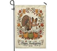 Bandiere da giardino con cane Papillon autunno del Ringraziamento 30,5 x 45,7 cm per esterni, bandiere vintage autunnali in lino verticali standard, stampa fresca per cortile, cortile, prato