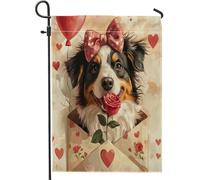 Bandiere da giardino con cane pastore australiano di San Valentino, 30,5 x 45,7 cm, double face, per esterni, con lettera d'amore, bandierine standard per esterni, decorazione per esterni, decorazione