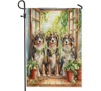 Bandiere da giardino con cane pastore australiano primaverile, 30,5 x 45,7 cm, double face, per esterni, per finestre, piante in vaso, cuccioli, bandiere standard per esterni, decorazione divertente