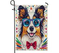 Bandiere da giardino con cane pastore delle Shetland, 30,5 x 45,7 cm, per esterni, divertente per il rientro a scuola, bandiere verticali standard in lino per casa, classe di animali domestici