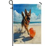Bandiere da giardino con cane pastore tedesco, 30,5 x 45,7 cm, double face, decorazione esterna, divertente cucciolo spiaggia pittura ad olio frontyard tela casa bandiera, Pet Outdoor piccolo cortile