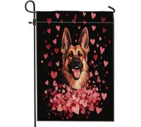 Bandiere da giardino con cane pastore tedesco di San Valentino, 30,5 x 45,7 cm, double face, decorazione esterna, divertente motivo cucciolo di cuore, bandiera per casa, amante degli animali domestici