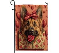 Bandiere da giardino con cane pastore tedesco di San Valentino, 30,5 x 45,7 cm, double face, per decorazione esterna, lettera d'amore, motivo cucciolo, bandiera per casa, amante, piccola bandiera da