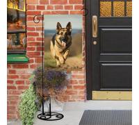 Bandiere da giardino con cane pastore tedesco in esecuzione, 30,5 x 45,7 cm, doppia faccia, piccola bandiera da giardino, bandiere stagionali per Natale, fattoria, decorazioni esterne
