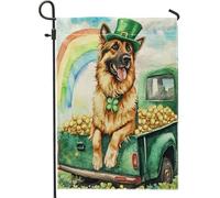 Bandiere da giardino con cane pastore tedesco per il giorno di San Patrizio, 30,5 x 45,7 cm, double face per esterni, bandiere per esterni in tela standard per fattoria, camion, cuccioli, bandiere per