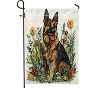 Bandiere da giardino con cane pastore tedesco primaverile, 30,5 x 45,7 cm, double face, decorazione per esterni, divertente cucciolo di animale floreale, bandiera per casa, piccola bandiera per
