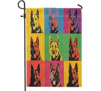 Bandiere da giardino con cane pastore tedesco primaverile, 30,5 x 45,7 cm, double face, per esterni, divertente, pop art, cuccioli, bandiere verticali colorate standard per casa, cortile, cortile