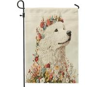 Bandiere da giardino con cane Samoiedo primaverile, 30,5 x 45,7 cm, double face, decorative esterne, belle bandiere floreali per cortile, piccole bandiere in tela per la casa, per cuccioli di animali