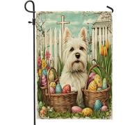 Bandiere da giardino con cane Westie pasquale primaverile, 30,5 x 45,7 cm, double face, per esterni, uova di fattoria, croce cucciolo, bandierine standard per esterni, decorazione vintage per cortile