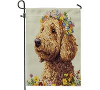 Bandiere da giardino con cani con scarabocchio dorato, 30,5 x 45,7 cm, double face, decorative esterne, belle bandiere estetiche per la casa, bandiere primaverili per animali domestici in iuta da