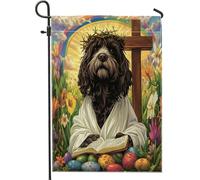 Bandiere da giardino con cani d'acqua portoghesi primaverili pasquali, 30,5 x 45,7 cm, double face, per esterni, motivo con uova incrociate retrò, bandiere standard per casa, cortile, cortile, prato