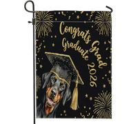 Bandiere da giardino con cani doberman, 30 x 45 cm, double face, per esterni, con cappello per diploma di cucciolo, bandiere verticali standard per casa, classe 2026, bandiere per cortile e prato