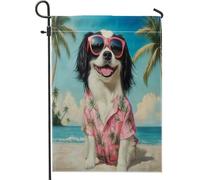 Bandiere da giardino con cani giapponesi da spiaggia, 30,5 x 45,7 cm, double face, divertenti bandiere hawaiane da spiaggia, bandiere per prato in iuta standard, per cortile di animali domestici