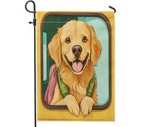 Bandiere da giardino con cani Golden Retriever 30,5 x 45,7 cm, double face, per esterni, divertente per il ritorno a scuola, bandiere standard per esterni, decorazione per animali domestici, cortile