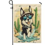 Bandiere da giardino con cani kawaii husky, 30,5 x 45,7 cm, double face, decorative esterne, divertenti bandiere per la casa, in tela, per animali domestici, cuccioli di bambini, cortile, prato