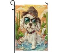 Bandiere da giardino con cani maltesi kawaii, 30,5 x 45,7 cm, double face, decorative esterne, divertenti bandiere per la casa, in tela, per cuccioli di animali domestici, bambini, cortile, prato